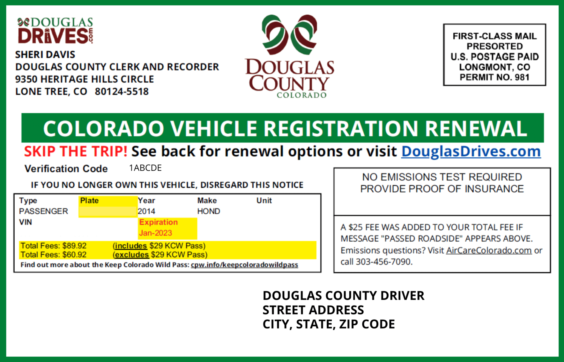 Renew Vehicle Registration (License Plates) Douglas County