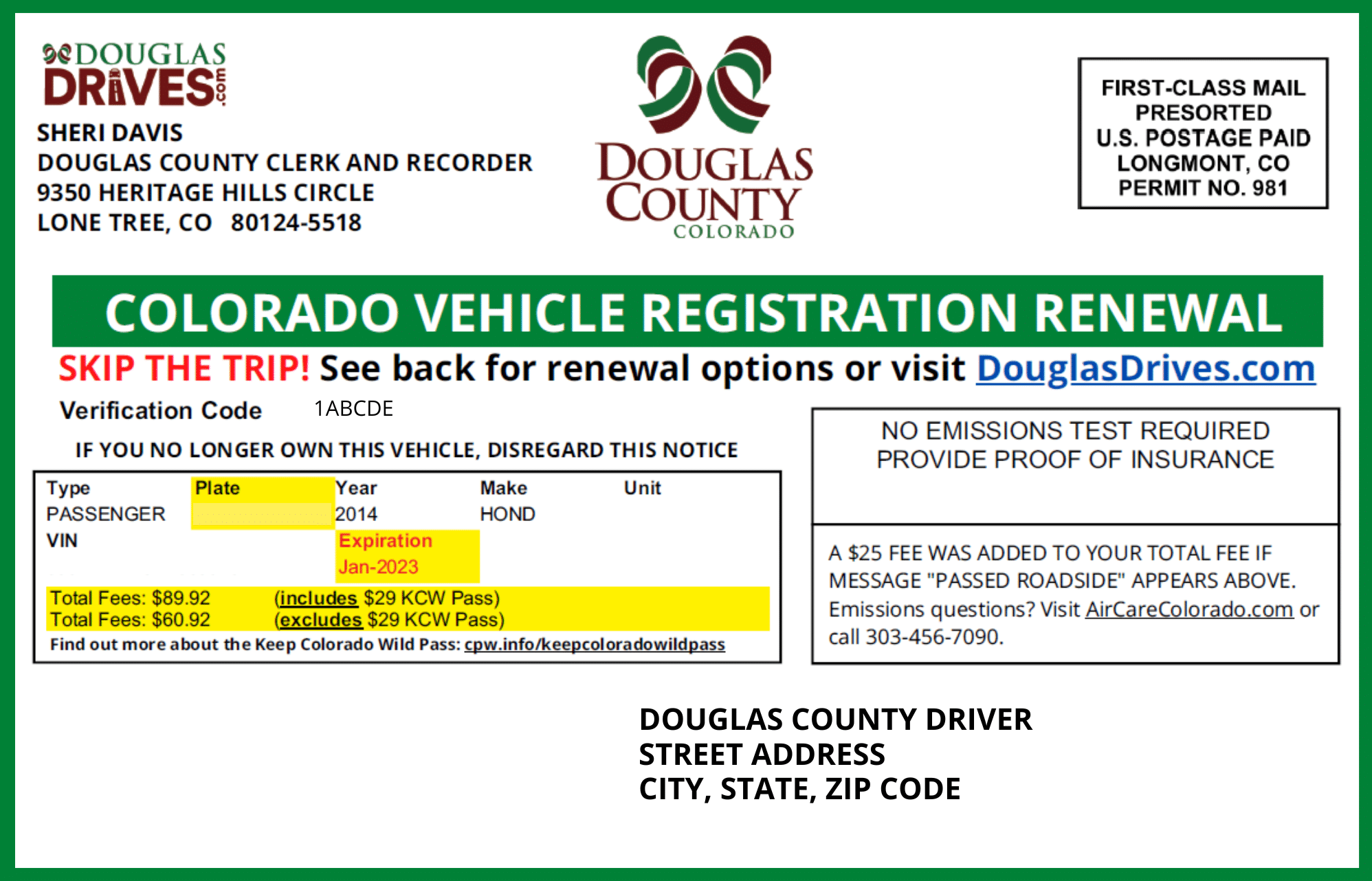 Renew Vehicle Registration (License Plates) Douglas County